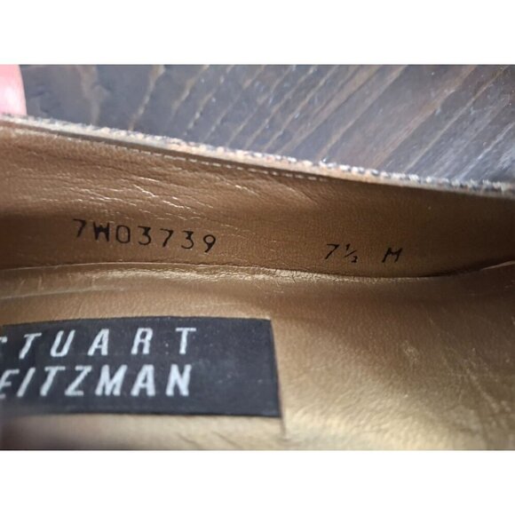 Stuart Weitzman Vintage Greige Embossed Mid Block Leather Pumps/Pre-owned,Sz.7.5 - Picture 11 of 11